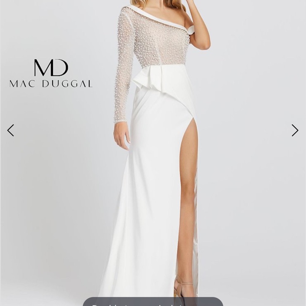 Mac Duggal White Embellished Asymmetrical Gown